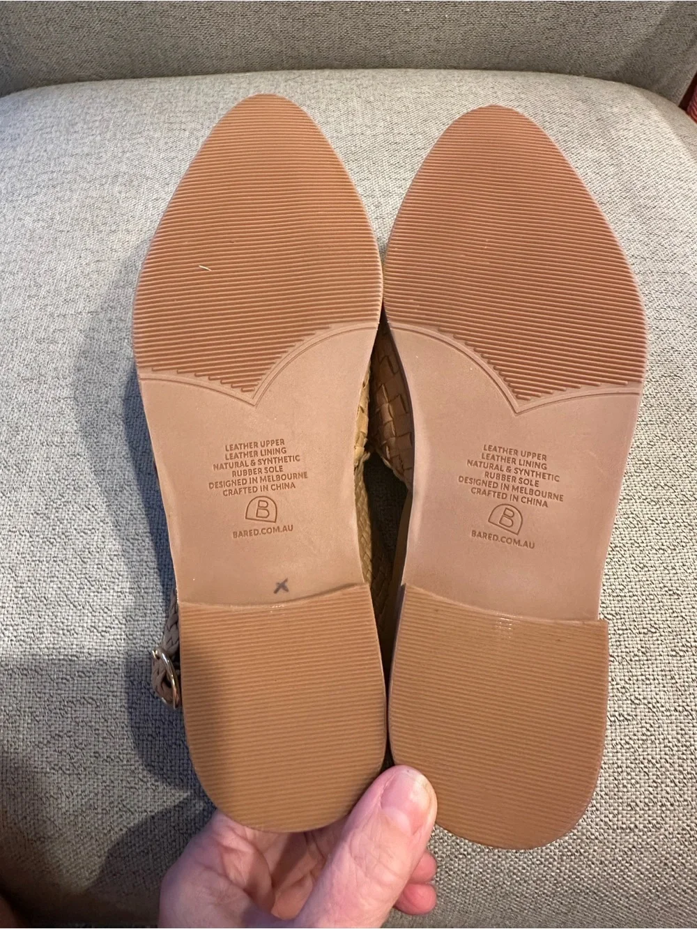 Bared Footwear Junco Braided Woven Leather Slingback Flats Tan Size 38/Size 8